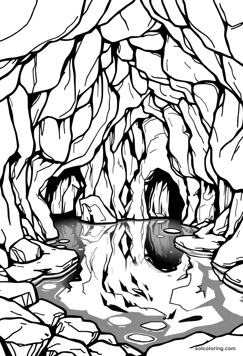 Simple The underground lake beneath the stone city coloring page, free printable simple style