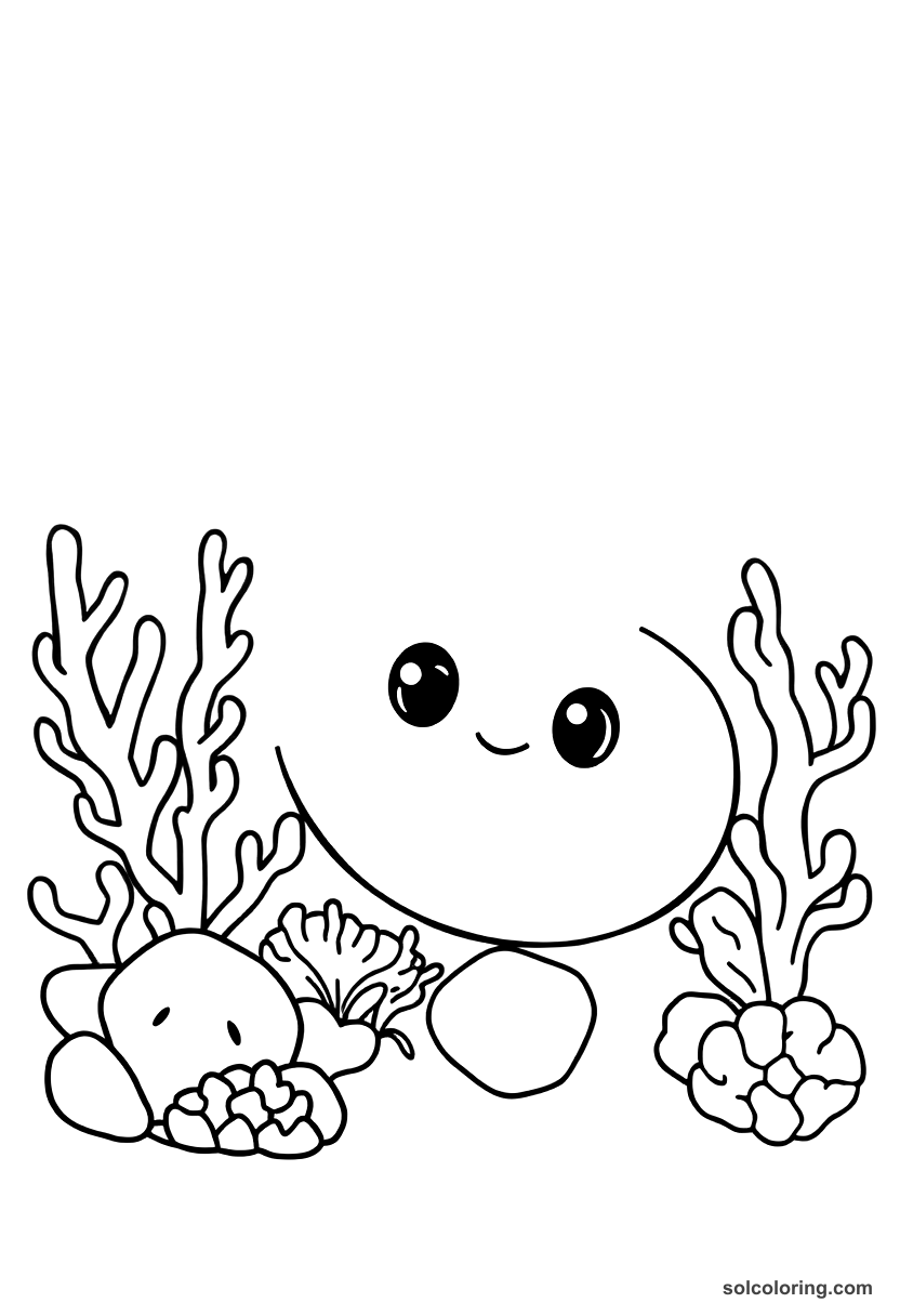 Cute Cartoon The underwater sea kingdom of coral and pearl coloring page, free printable cute cartoon style