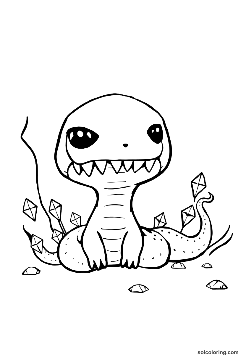 Chibi The valley of serpents filled with diamonds coloring page, free printable chibi style for kids and adults