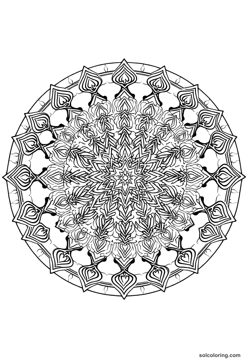 Mandala The valley of serpents filled with diamonds coloring page, free printable mandala style