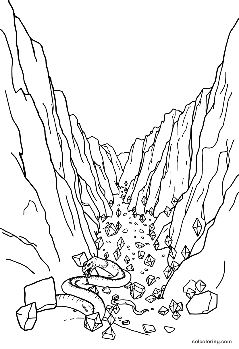 Simple The valley of serpents filled with diamonds coloring page, free printable simple style