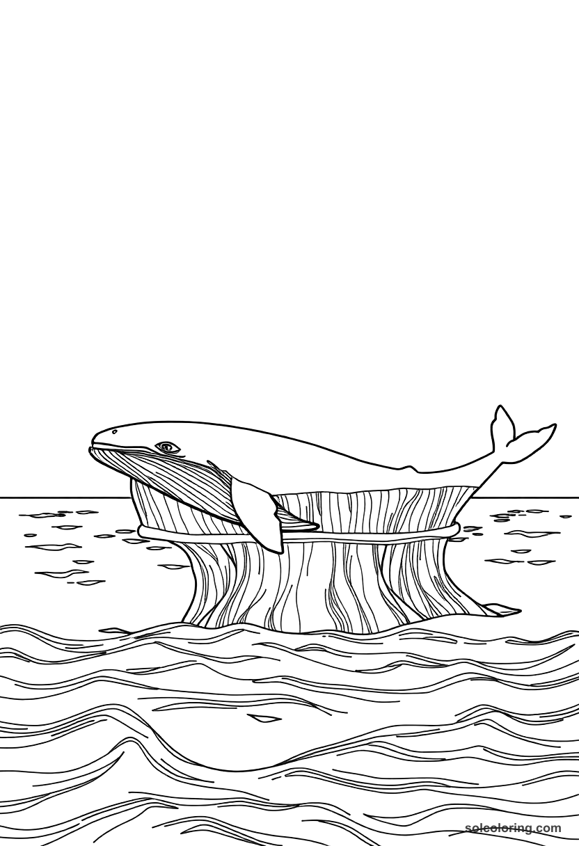 The whale island mistaken for dry land coloring page, free printable detailed style