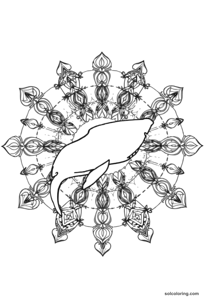 Mandala The whale island mistaken for dry land coloring page, free printable mandala style