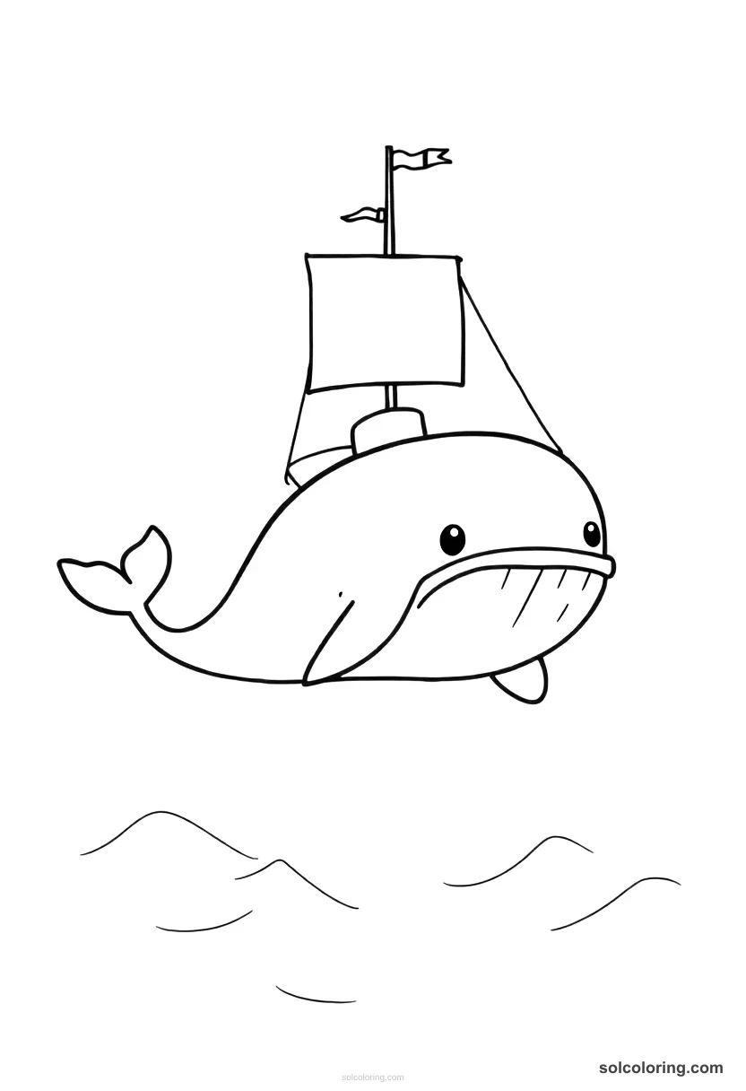 The Whale Sounding and Diving Beneath the Fleet chibi coloring page for kids