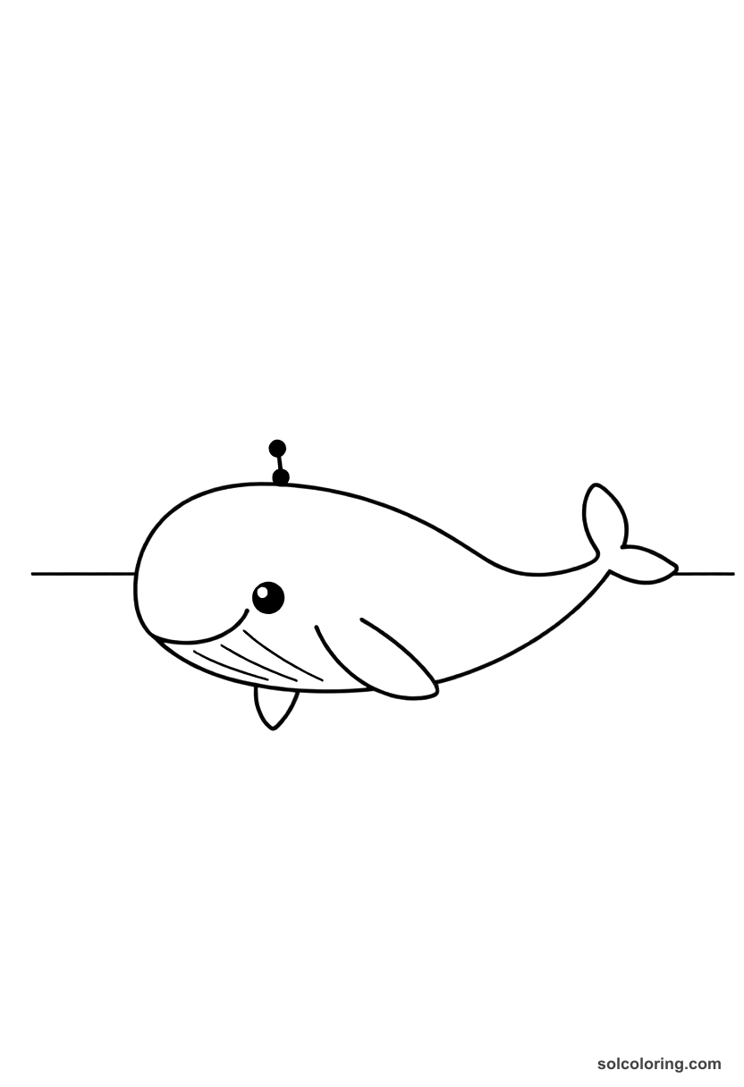 Cute Cartoon The whale sounding and diving beneath the fleet coloring page, free printable cute cartoon style