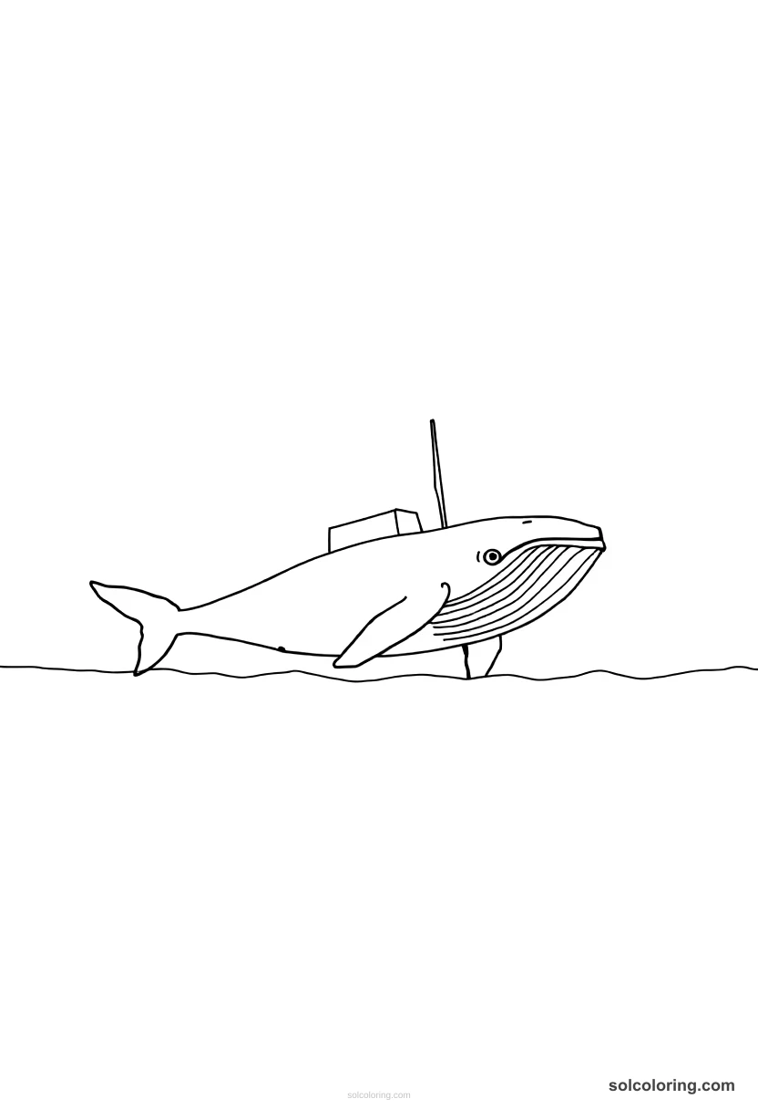Simple The whale sounding and diving beneath the fleet simple coloring page for kids