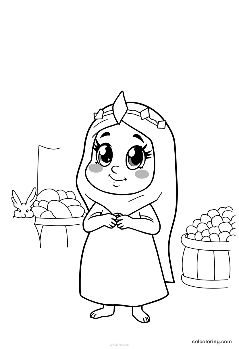 Cute Cartoon The wily Delilah the Schemer in the marketplace cute cartoon coloring page for kids