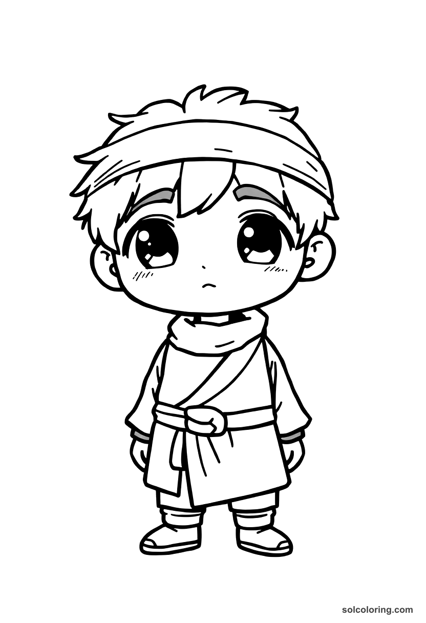 Chibi The young man half turned to stone from the waist down coloring page, free printable chibi style