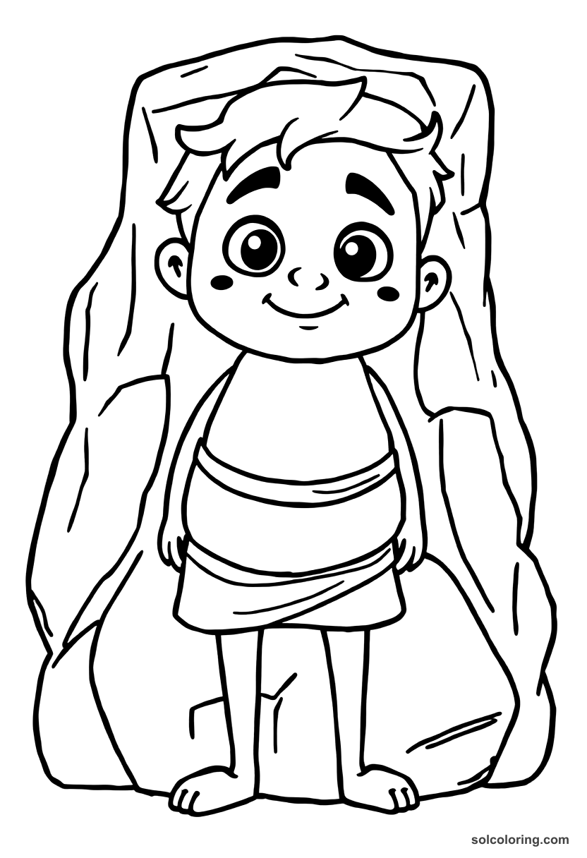 Cute Cartoon The young man half turned to stone from the waist down coloring page, free printable cute cartoon style