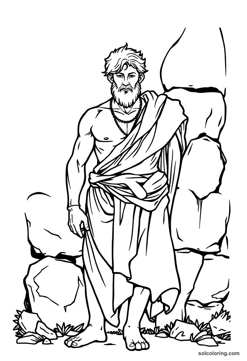 The young man half turned to stone from the waist down coloring page, free printable detailed style