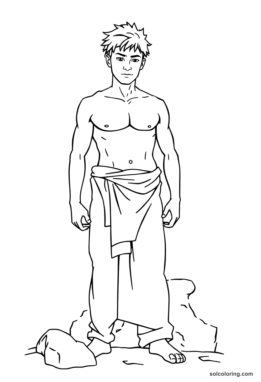 Simple The young man half turned to stone from the waist down coloring page, free printable simple style