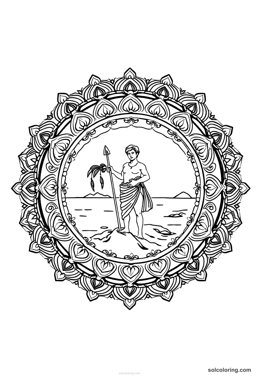 Mandala The young man rescued from a deserted island mandala coloring page for kids