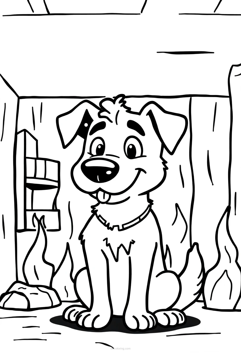This is Fine Dog in Burning Room coloring page for kids
