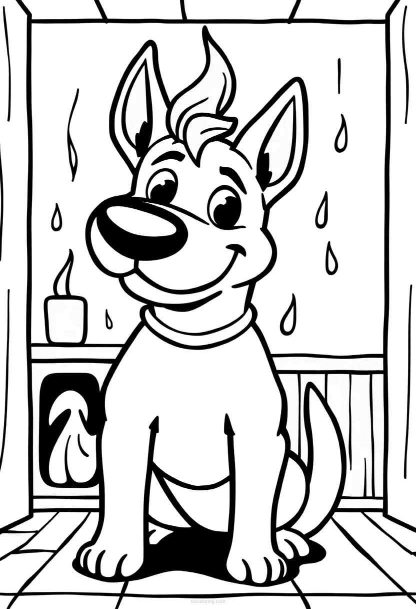 This is Fine Dog in Burning Room coloring page for kids