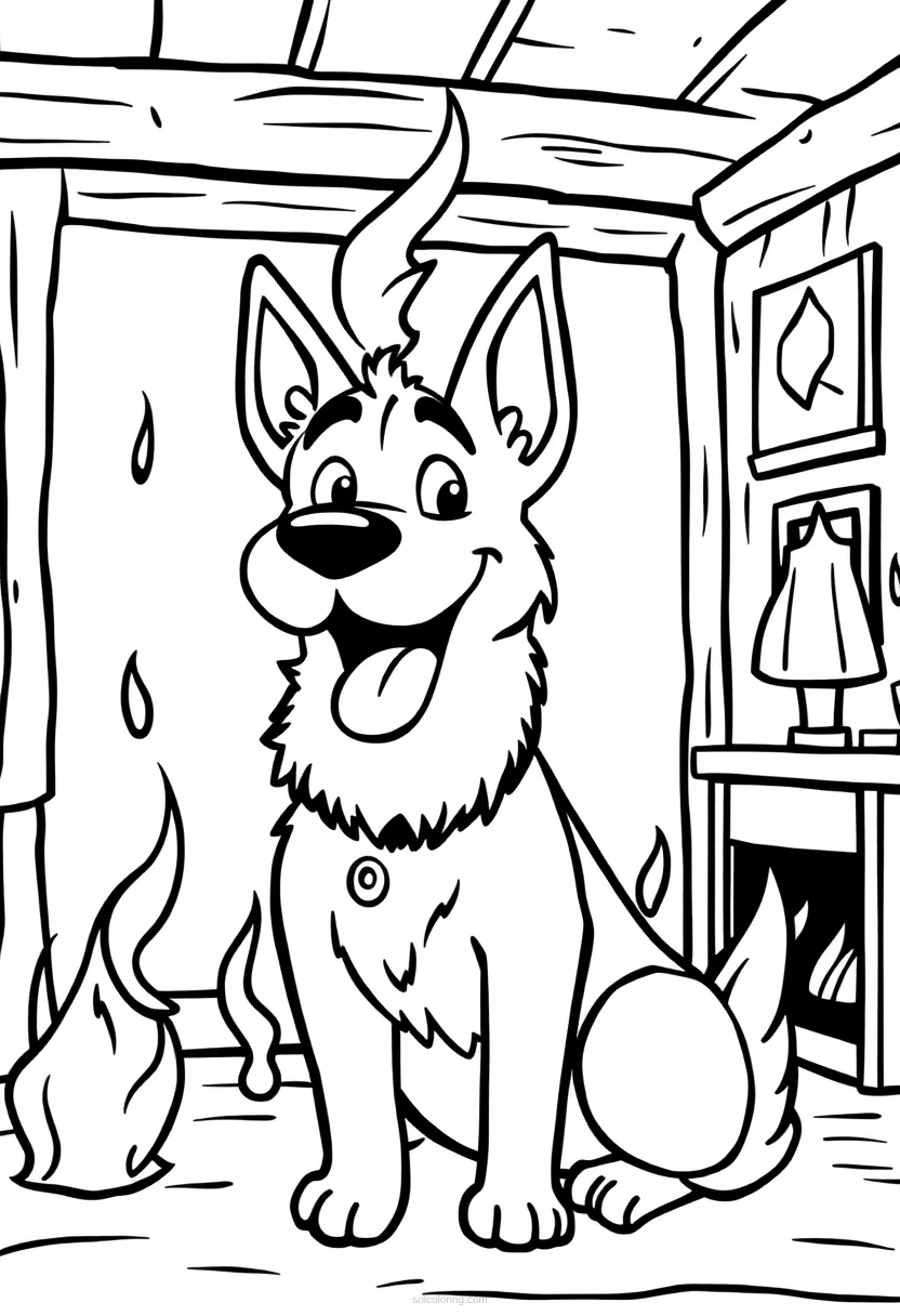This is Fine Dog in Burning Room coloring page for kids