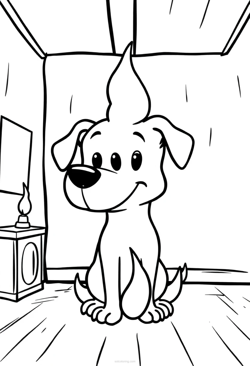 This is Fine Dog in Burning Room coloring page for kids