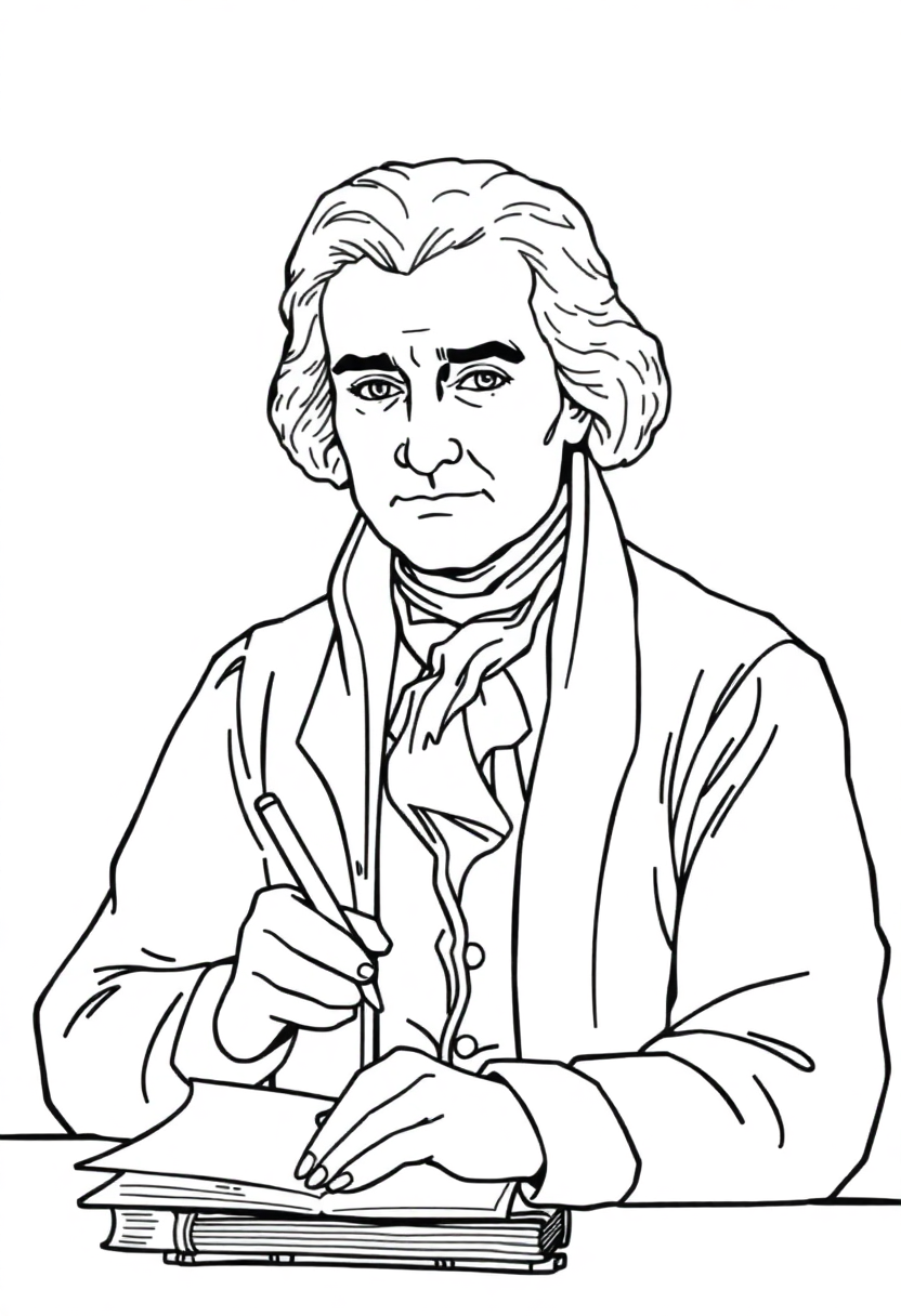 Thomas Jefferson Writing coloring page, free printable
