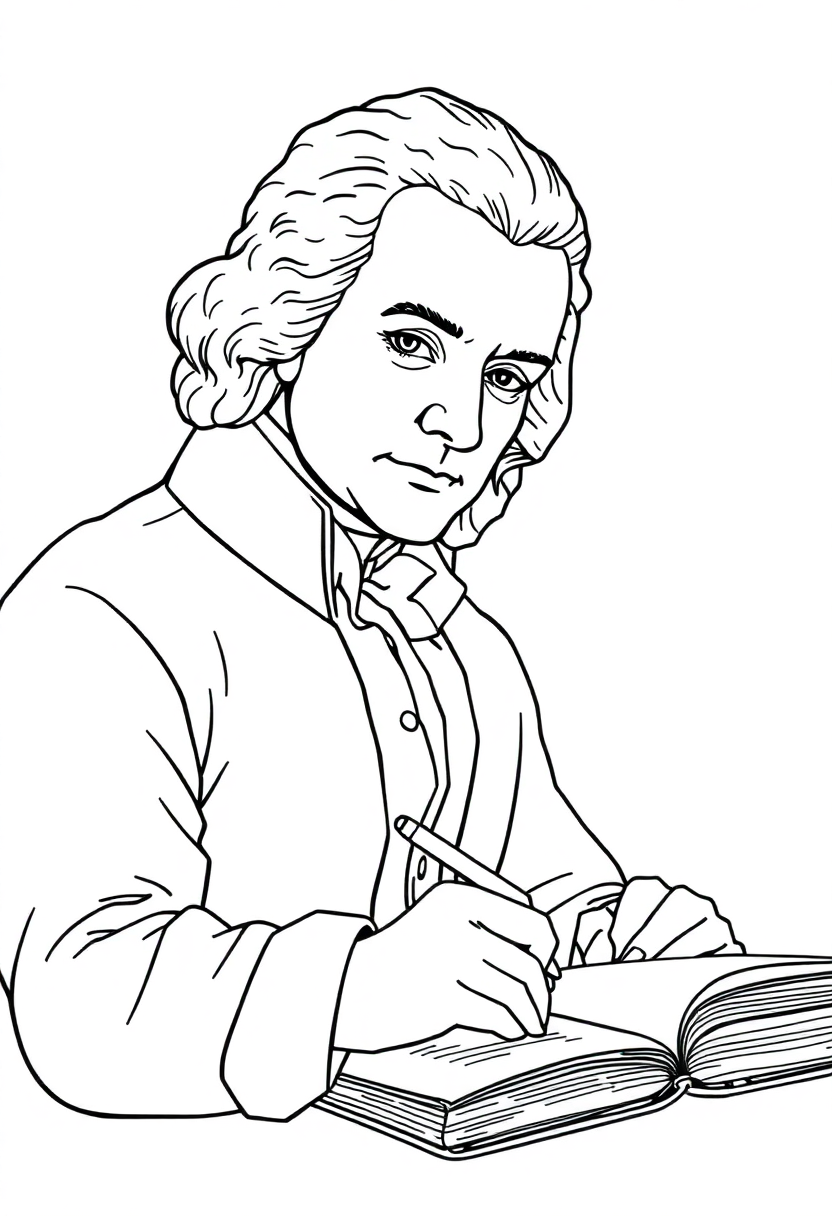 Thomas Jefferson Writing coloring page, free printable