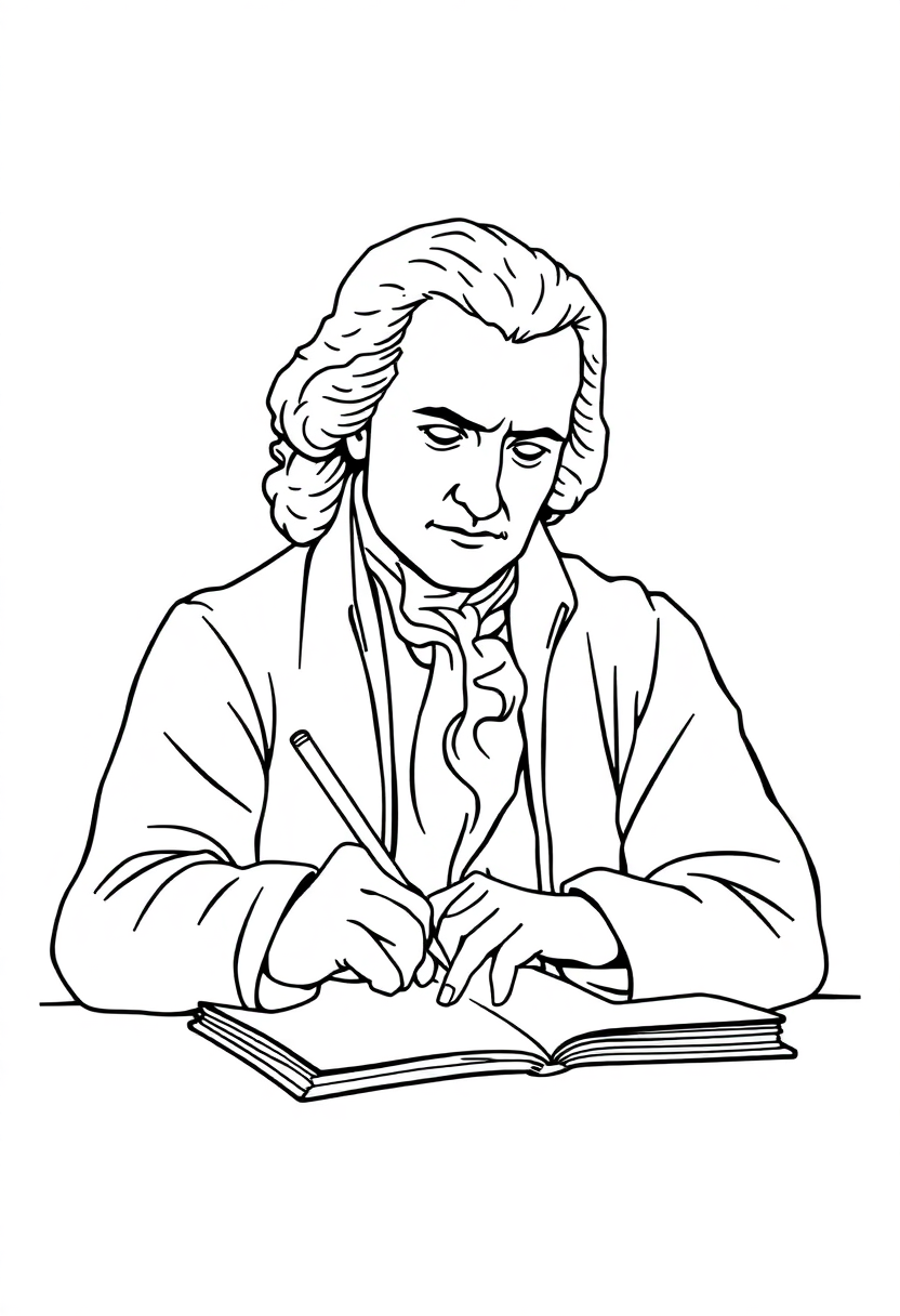 Thomas Jefferson Writing coloring page, free printable