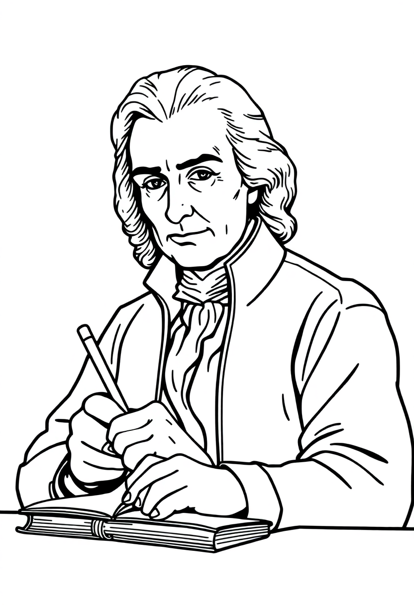 Thomas Jefferson Writing coloring page, free printable
