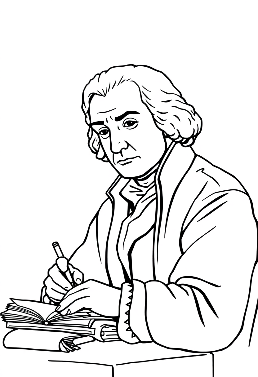 Thomas Jefferson Writing coloring page, free printable