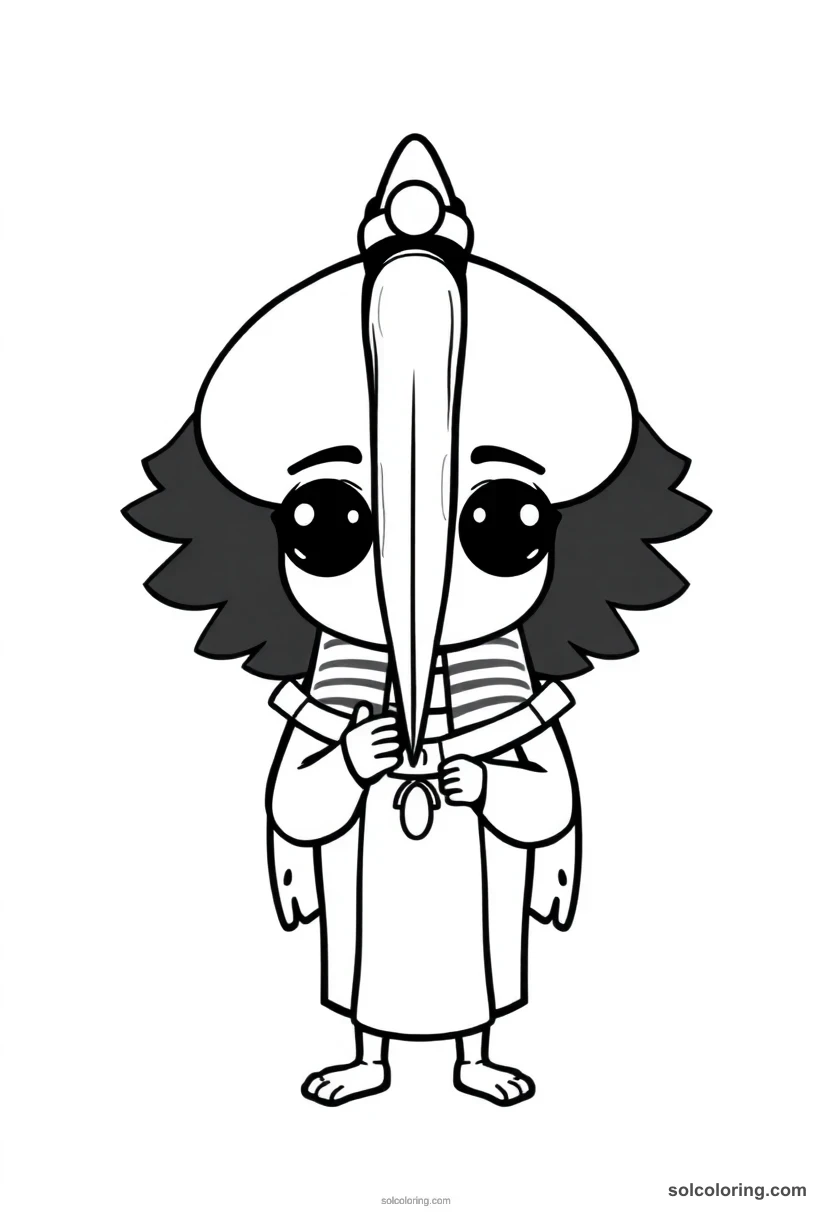 Chibi Thoth the Ibis-Headed Scribe chibi coloring page for kids
