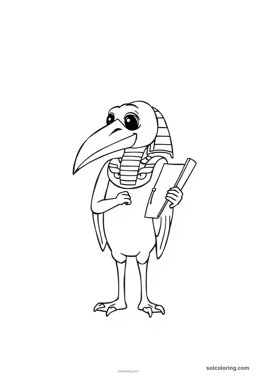 Cute Cartoon Thoth the Ibis-Headed Scribe cute cartoon coloring page for kids