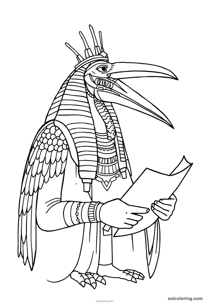 Thoth the Ibis-Headed Scribe detailed coloring page for kids