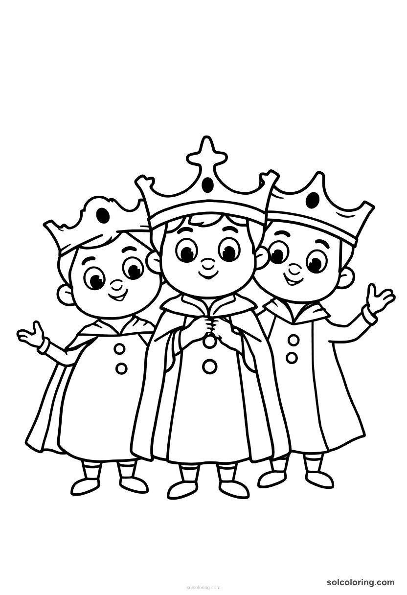 Cute Cartoon Three princes competing for the princess's hand cute cartoon coloring page for kids