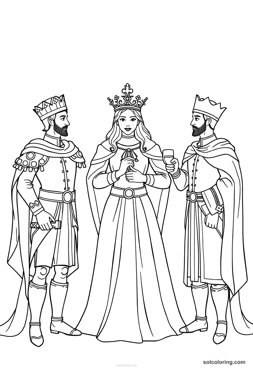 Three Princes Competing For The Princess S Hand coloring pages
