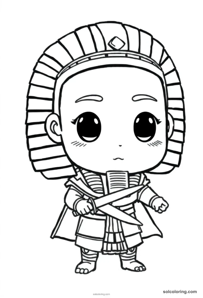 Chibi Thutmose III Smiting Enemies chibi coloring page for kids