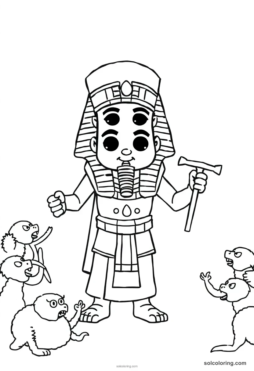 Cute Cartoon Thutmose III Smiting Enemies cute cartoon coloring page for kids