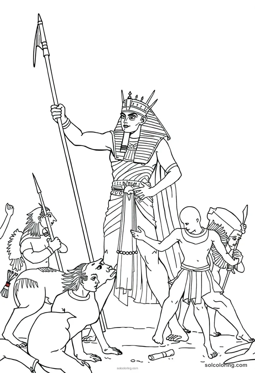 Thutmose III Smiting Enemies detailed coloring page for kids