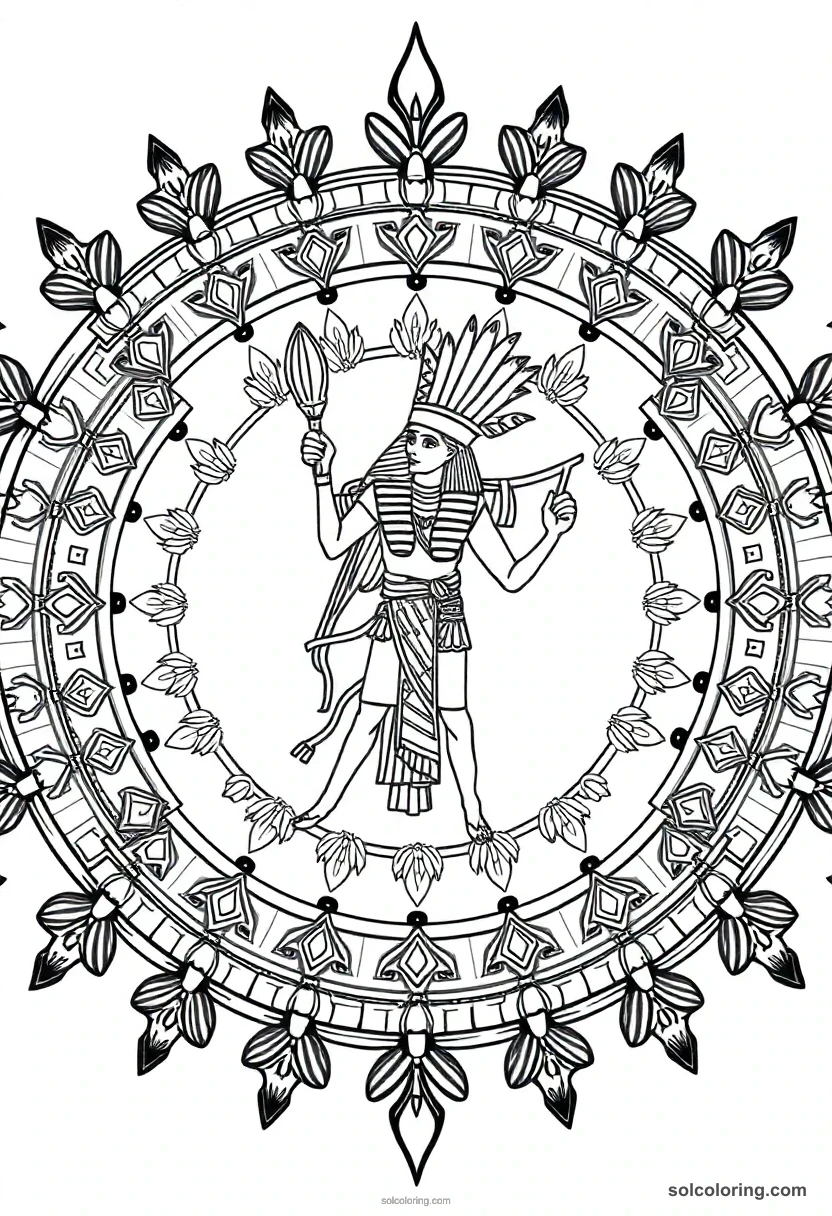 Mandala Thutmose III Smiting Enemies mandala coloring page for kids