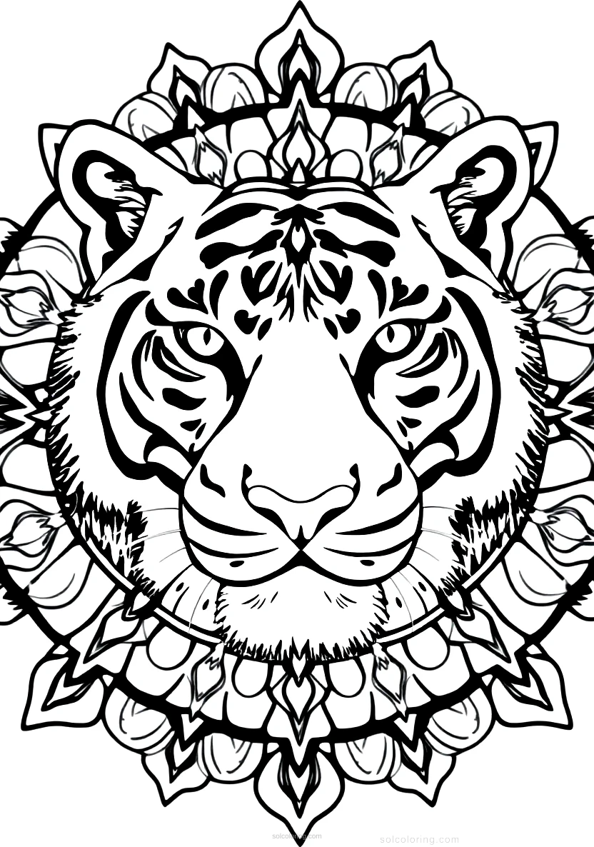 Tiger Face Close Up coloring page for kids