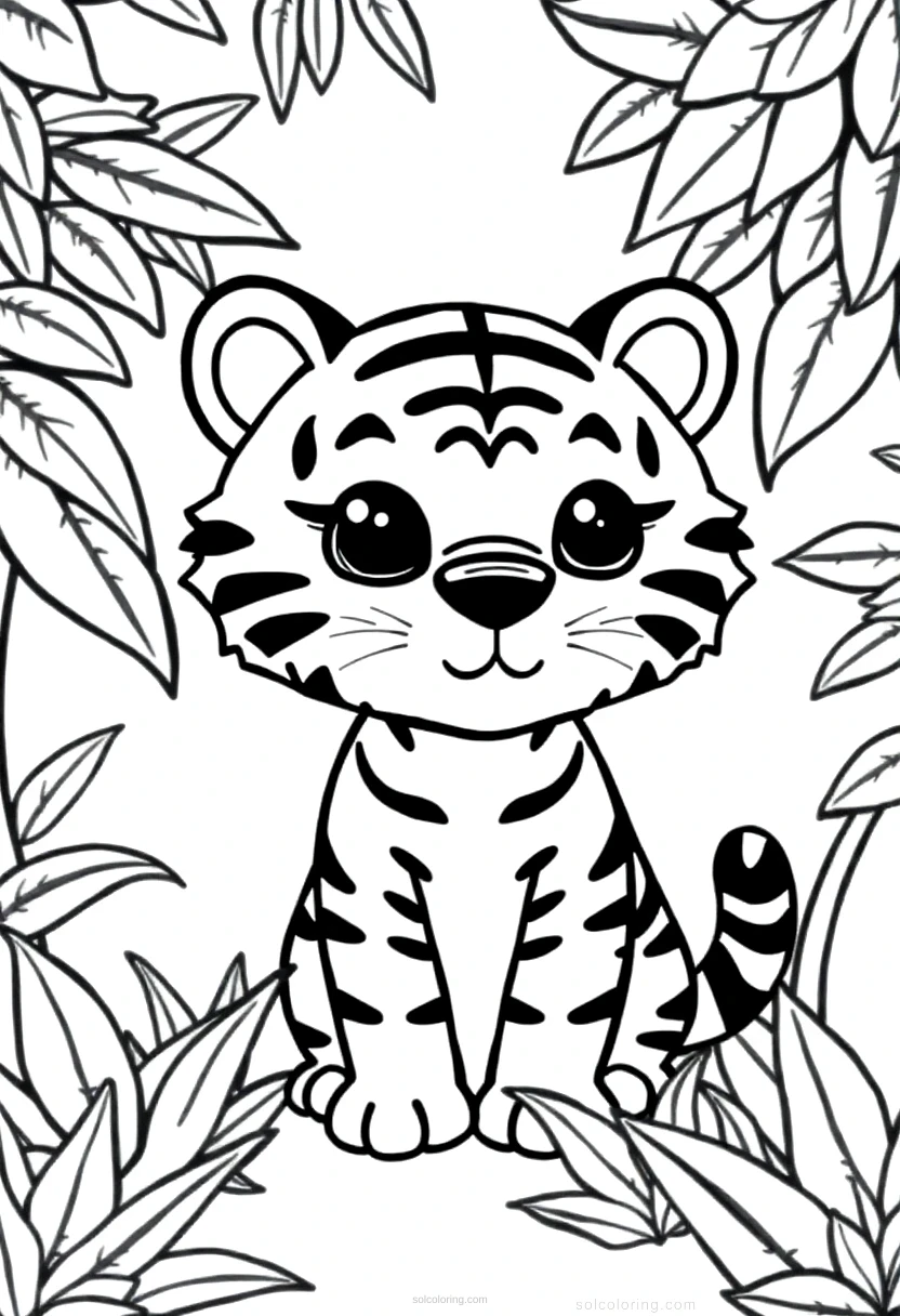 Tiger in Jungle coloring page for kids