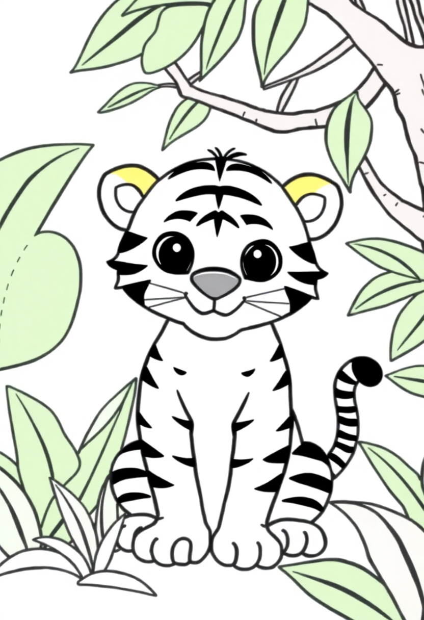 Tiger in Jungle coloring page, free printable