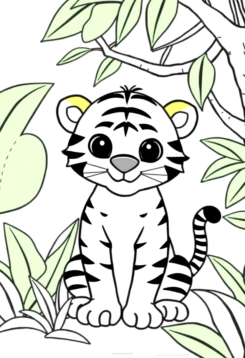 Tiger in Jungle coloring page for kids