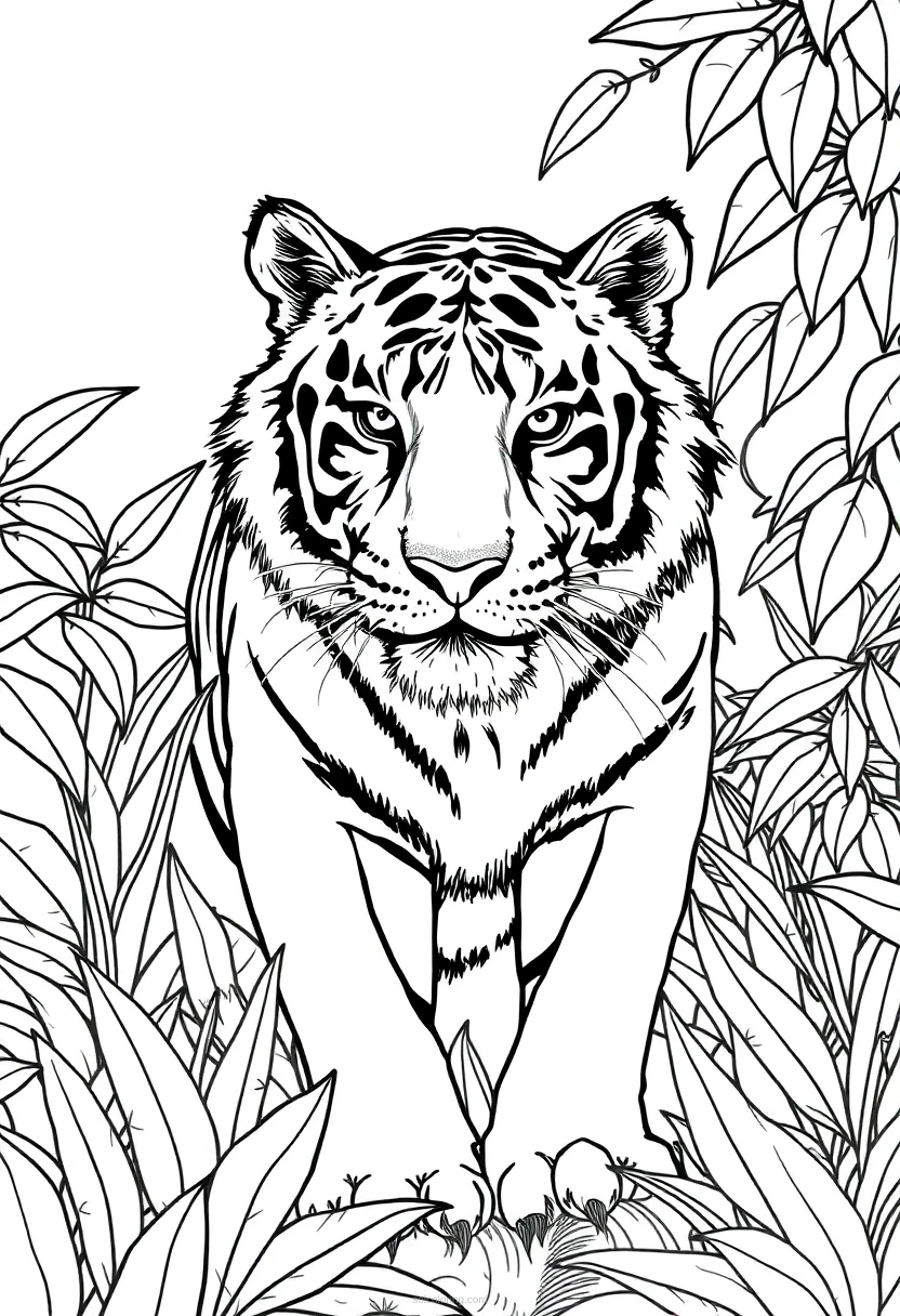 Tiger in Jungle coloring page for kids