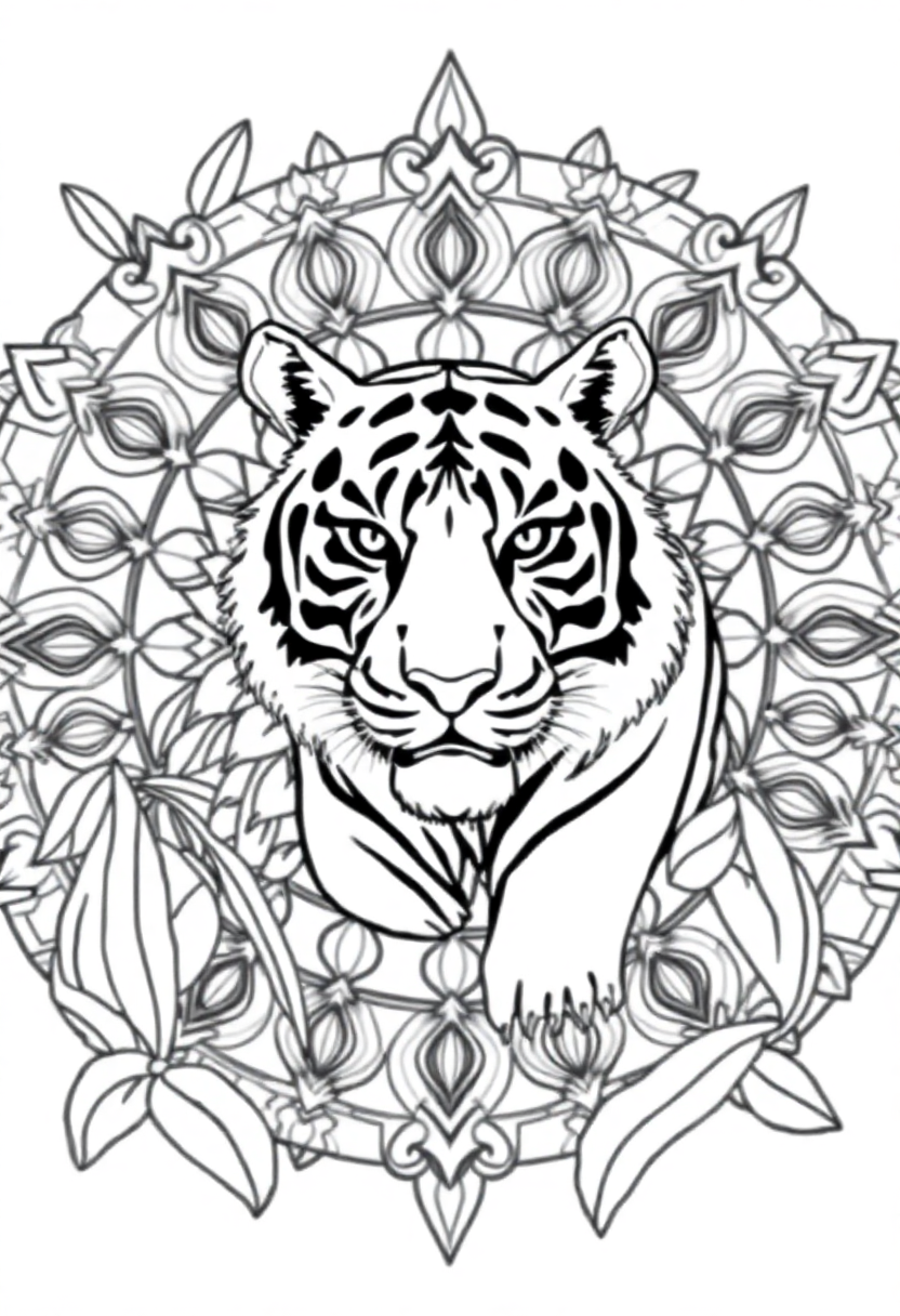 Tiger in Jungle coloring page, free printable