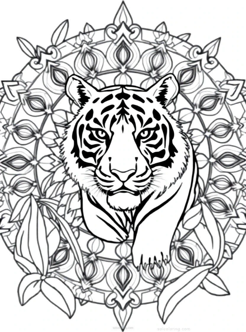 Tiger in Jungle coloring page for kids
