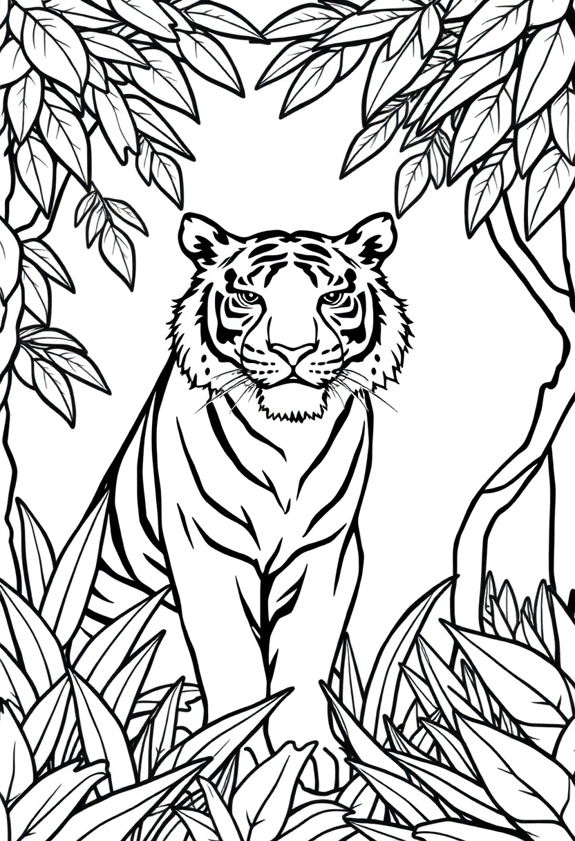 Tiger in Jungle coloring page, free printable
