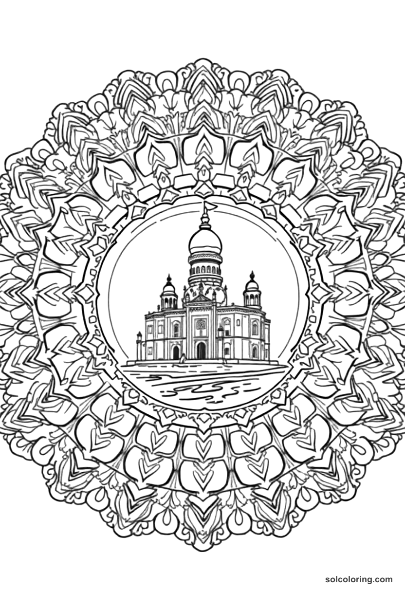 Mandala Tipu Sultan Defending Seringapatam coloring page, free printable mandala style