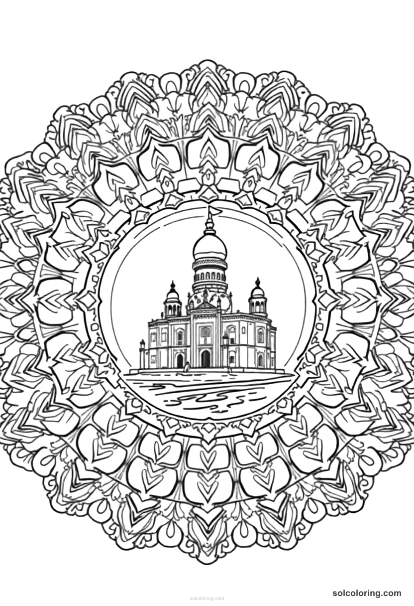 Mandala Tipu Sultan Defending Seringapatam mandala coloring page for kids