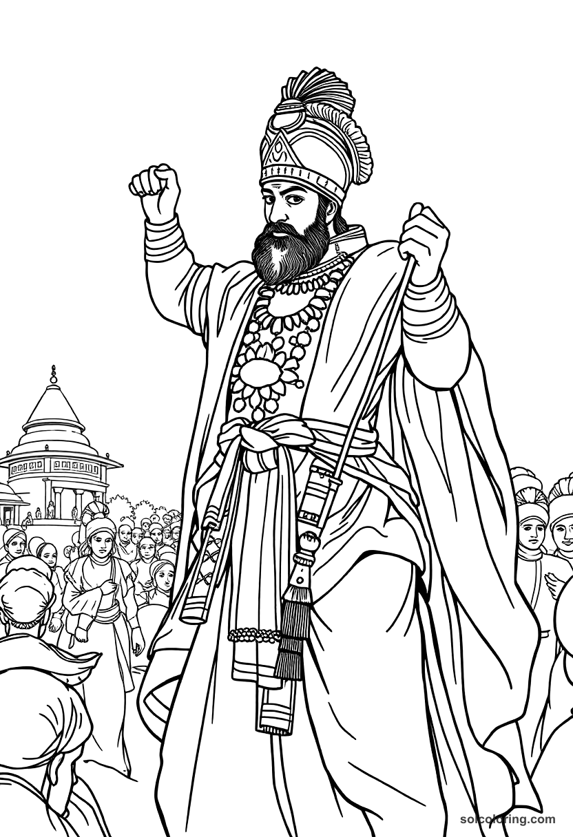 Tipu Sultan Defending Seringapatam coloring page, free printable realistic style