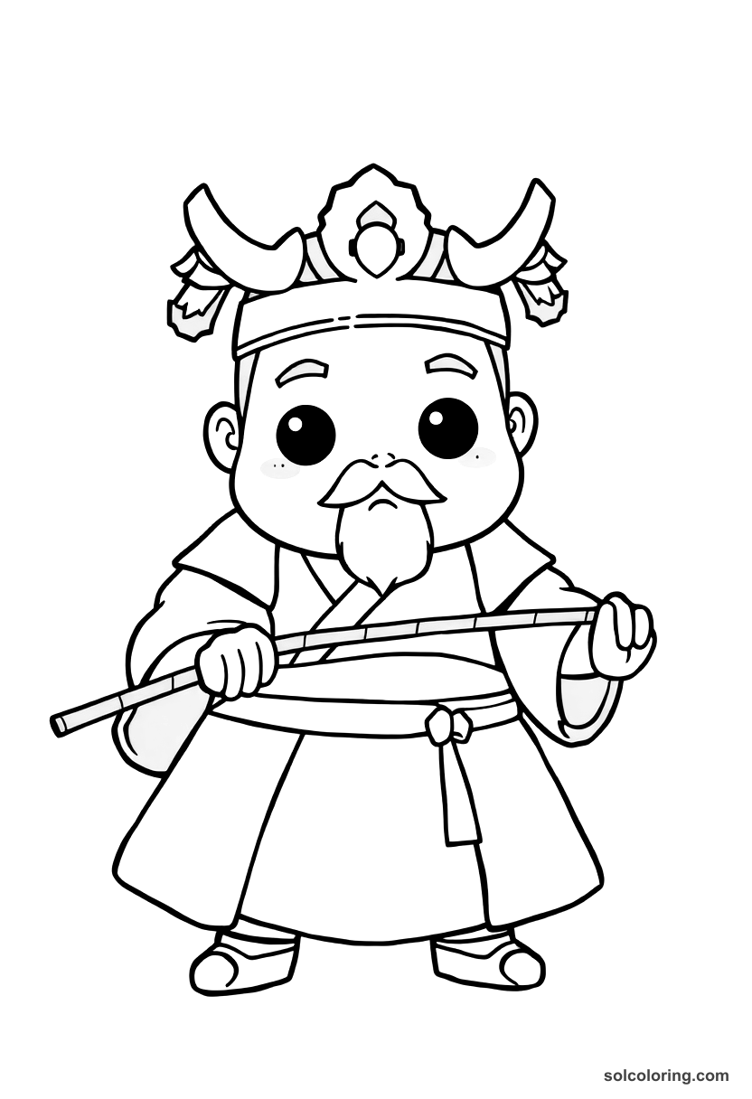 Cute Cartoon Tokugawa Ieyasu at the Battle of Sekigahara coloring page, free printable cute cartoon style