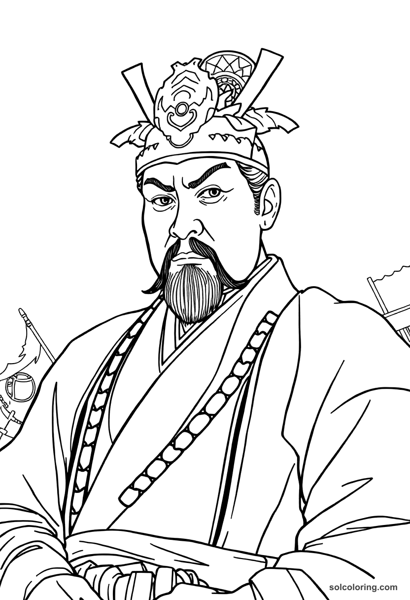 Tokugawa Ieyasu at the Battle of Sekigahara coloring page, free printable detailed style