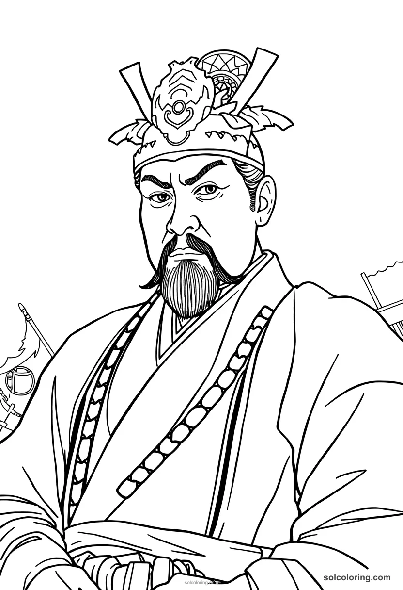 Tokugawa Ieyasu at the Battle of Sekigahara detailed coloring page for kids