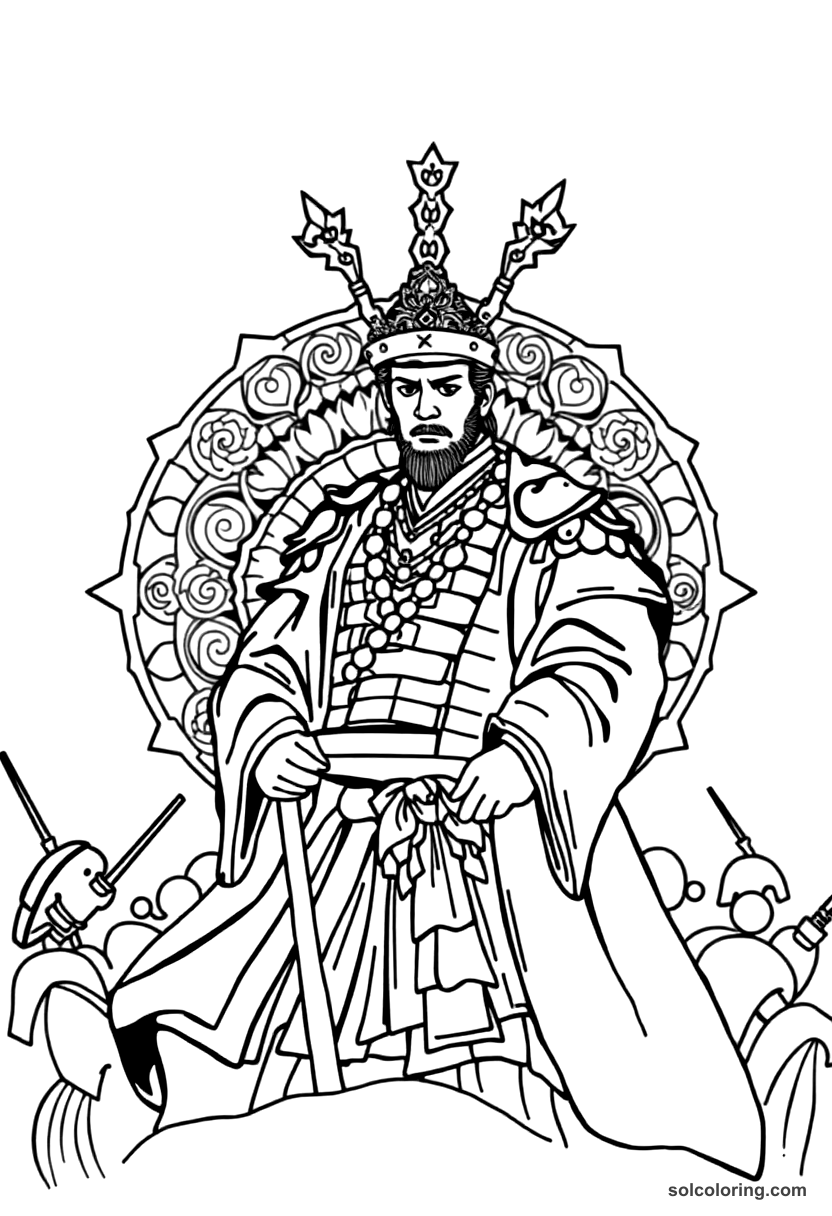 Mandala Tokugawa Ieyasu at the Battle of Sekigahara coloring page, free printable mandala style