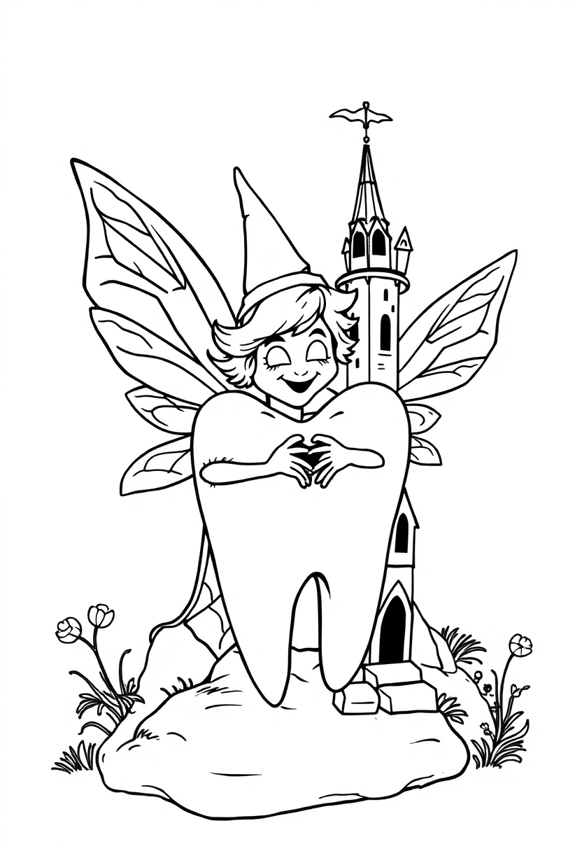 Tooth Fairy with Castle coloring page, free printable